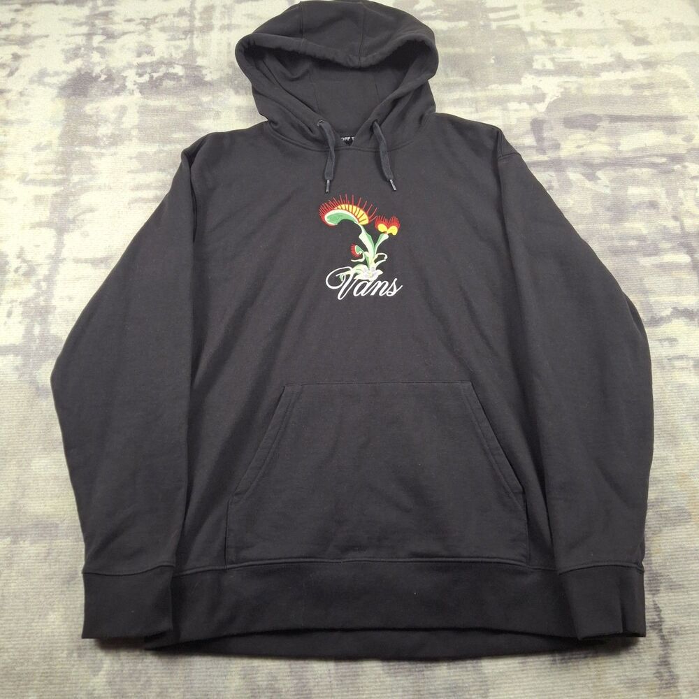 Vans Hoodie Mens Medium Black Fatal Floral Venus Flytrap Graphic Pullover M